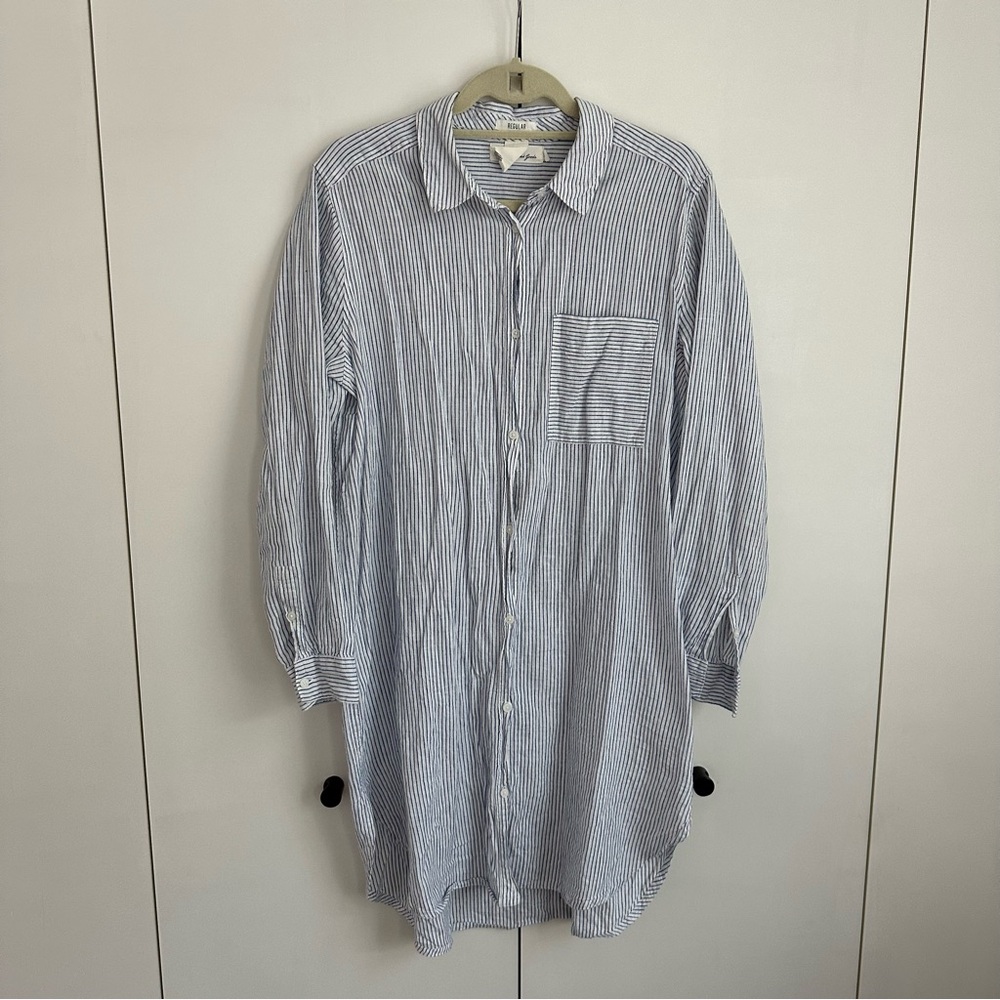 H&M Blue Striped Linen Tunic Shirt